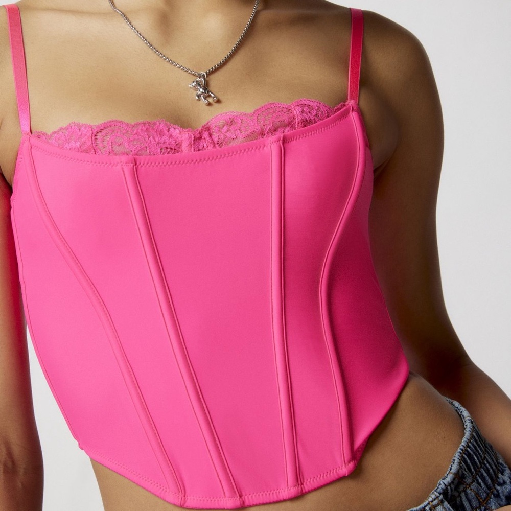 UO Out From Under Coucou Lace Trim Corset Pink L